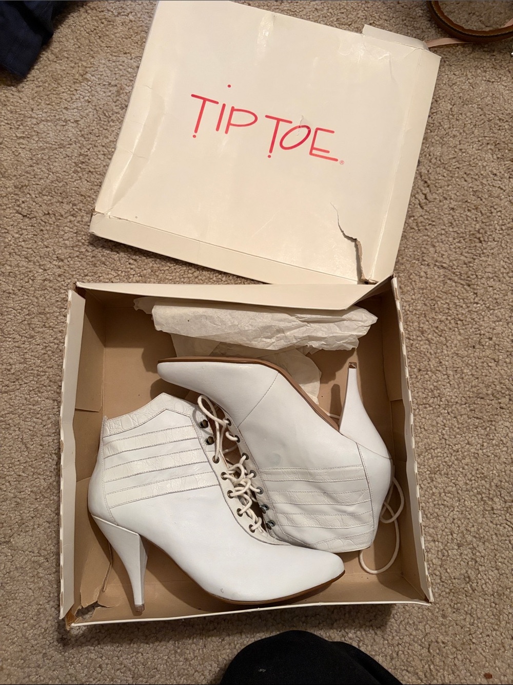 White Lace-Up Heel Boots